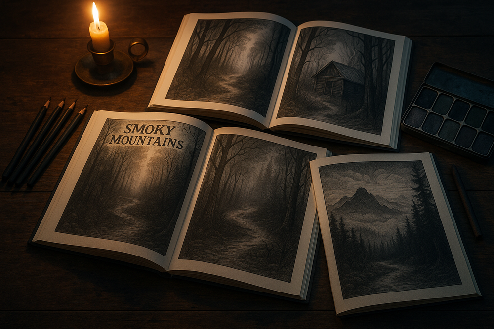 include hauntingly beautiful designs, you can color some of the most spine-chilling locations in the Smoky Mountains and bring them to life with your own artistic touch.